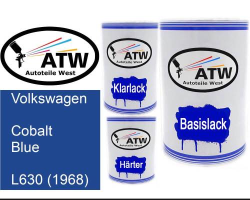 Volkswagen, Cobalt Blue, L630 (1968): 500ml Lackdose + 500ml Klarlack + 250ml Härter - Set, von ATW Autoteile West.